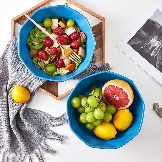 Geometric Ceramic Soup Bowl Set of 2, 60 Ounce Large Blue Ceramic French Onion Soup Crocks For Kitchen  Dinner Table Decoration