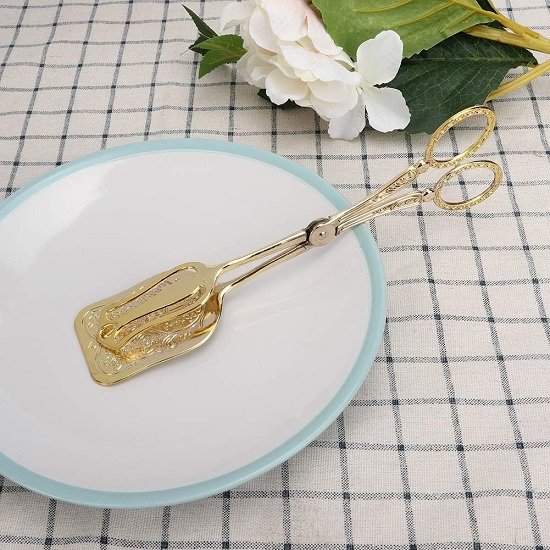 Retro Zinc Alloy Bread Tong Baking Food Clip Kitchen Tool Square Head Bread Tong Cake Tong Food Clip(Gold)