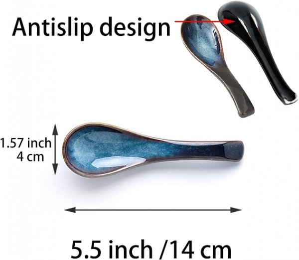 Ramen Soup Spoons Asian Blue Ceramic Soup Spoon for Pho Dessert Noodle 5 Pcs