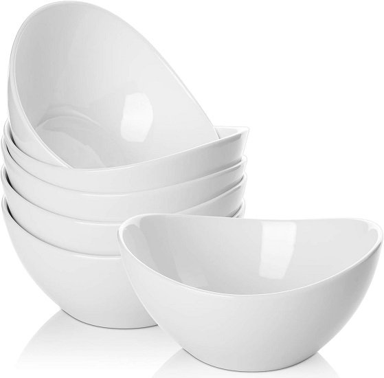 19 Ounces Ceramic Serving Bowls, Sturdy Porcelain White Oval Salad Bowls, Stackable Food Server Fruit Display Dishes , Microwave and Dishwasher Safe, Set of 6