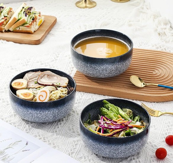 Cereal Bowls - 36 Ounce Ceramic Bowls, Noodle Bowl Set, Ceramic Bowls for Kitchen, Breakfast, Oatmeal, Microwave and Dishwasher Safe, [Set of 4], Dark Blue