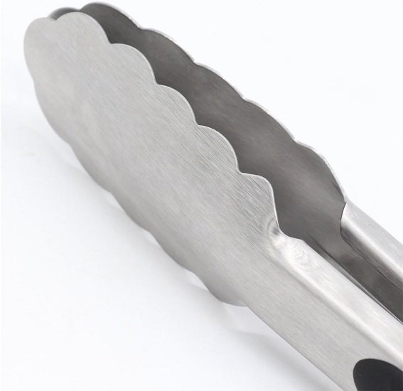 304 Stainless Steel Kitchen Cooking Tongs, 12" and 14" Set of 2 Strong BBQ Brushed Locking Food Tongs, Black