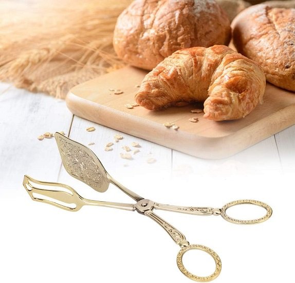 Retro Zinc Alloy Bread Tong Baking Food Clip Kitchen Tool Square Head Bread Tong Cake Tong Food Clip(Gold)